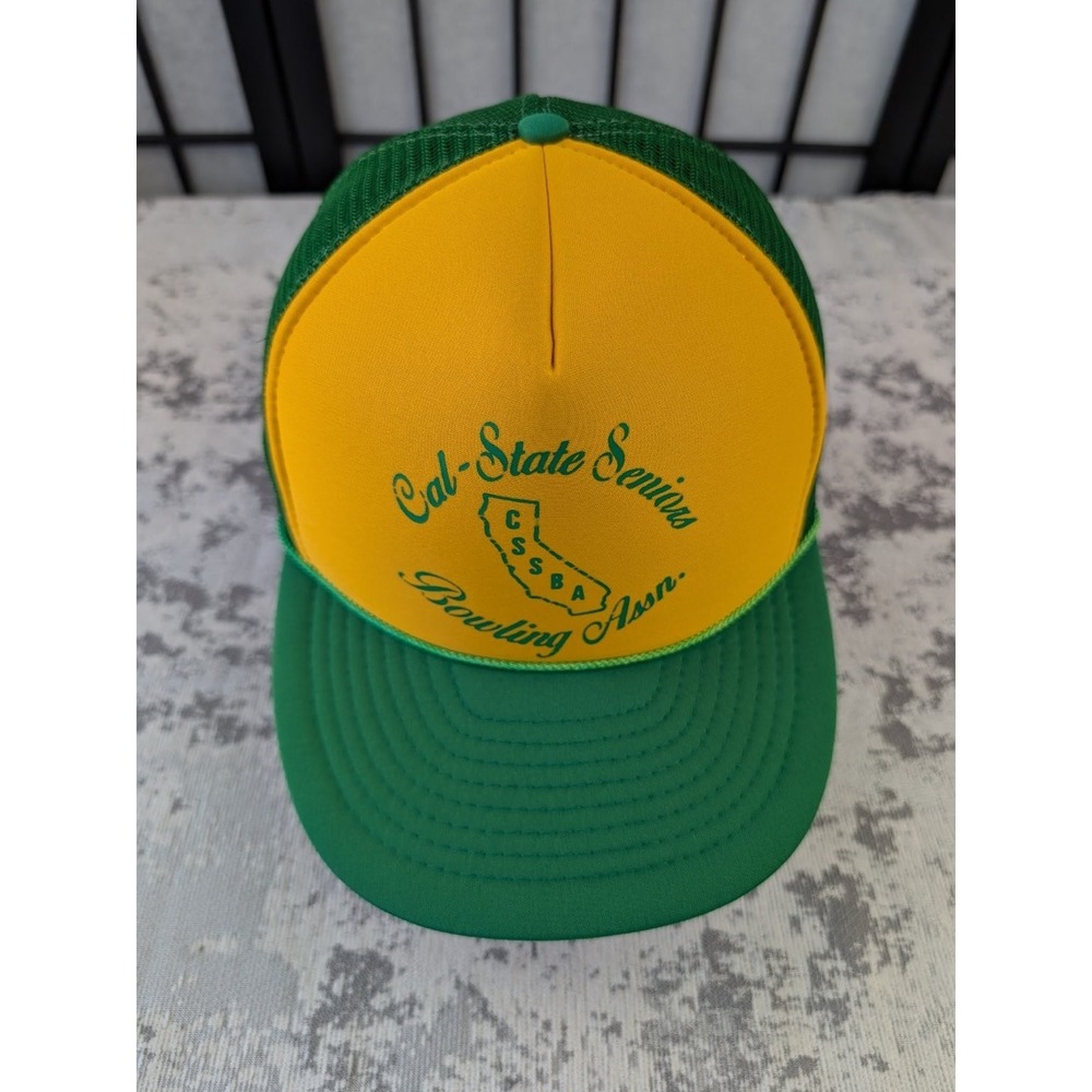 Vintage Cal-State Seniors Bowling Assn Trucker Hat Men's One Size Green Yellow